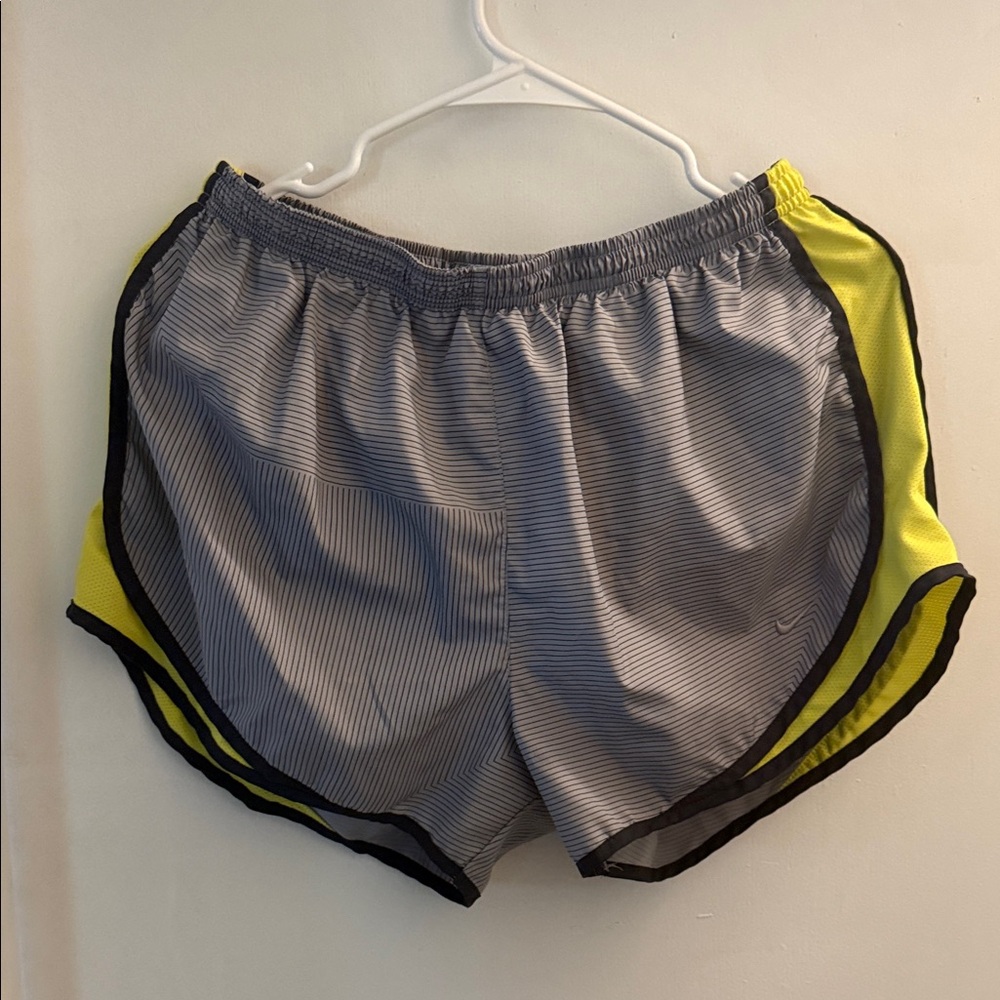 Nike Women's Striped Gray and Yellow Athletic Shorts